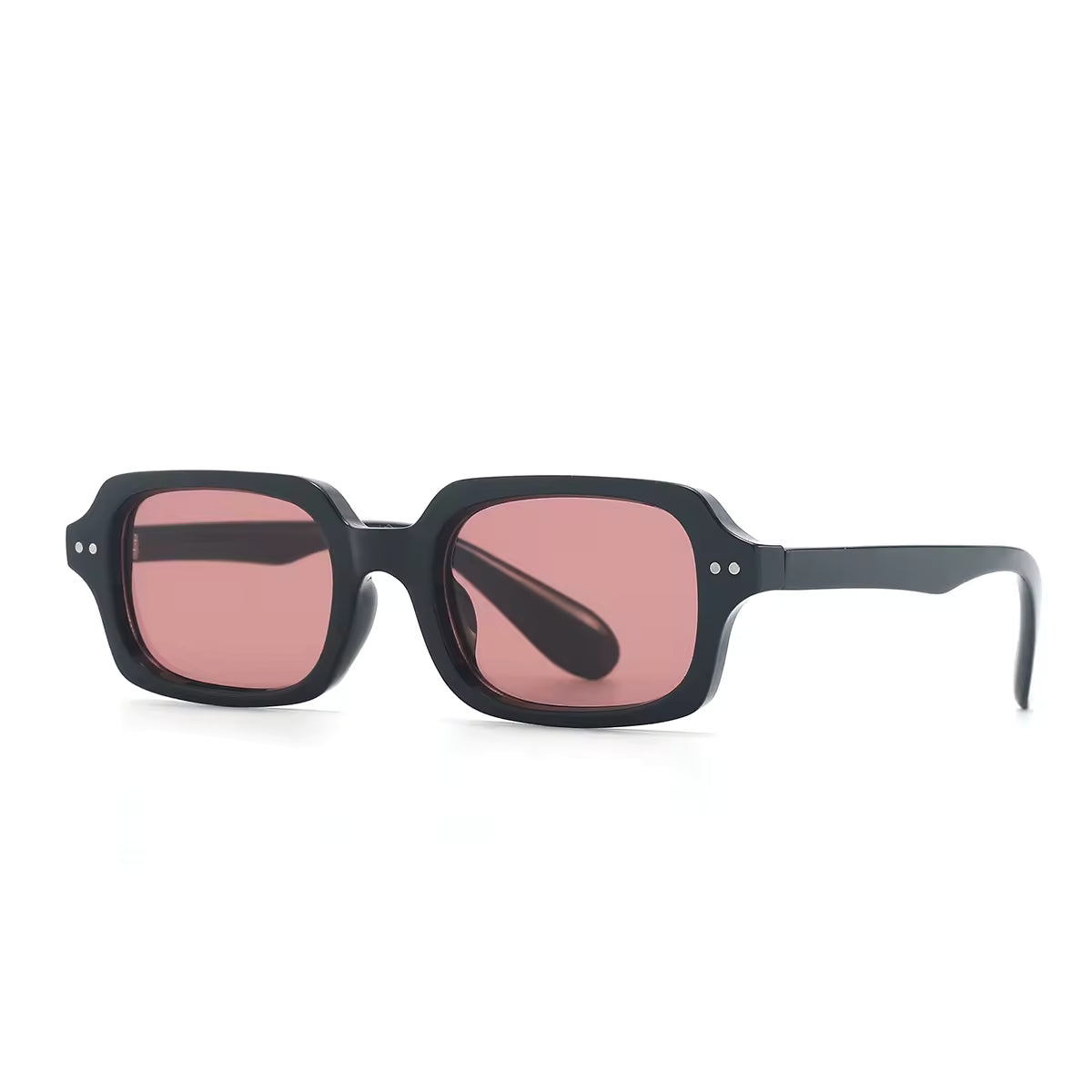Lunettes de soleil rectangulaires - Monture noire, verres roses