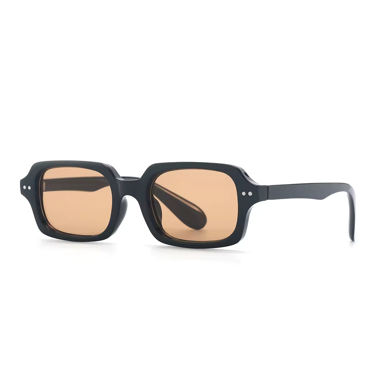 Lunettes de soleil rectangulaires - Monture noire, verres ambrés